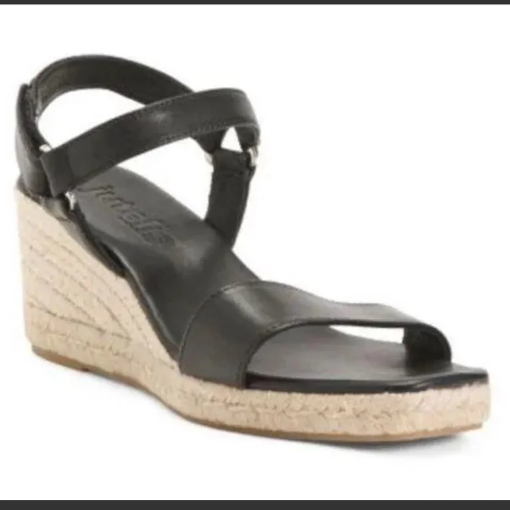 Jutelia Women's Leather Espadrilles Raffia Braided Wedge Black Size 9